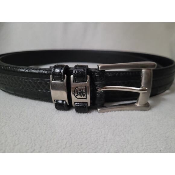 Stacy Adams Men's Size 54 Genuine Leather Lizard Skin Print Belt Black Silver - Picture 6 of 9